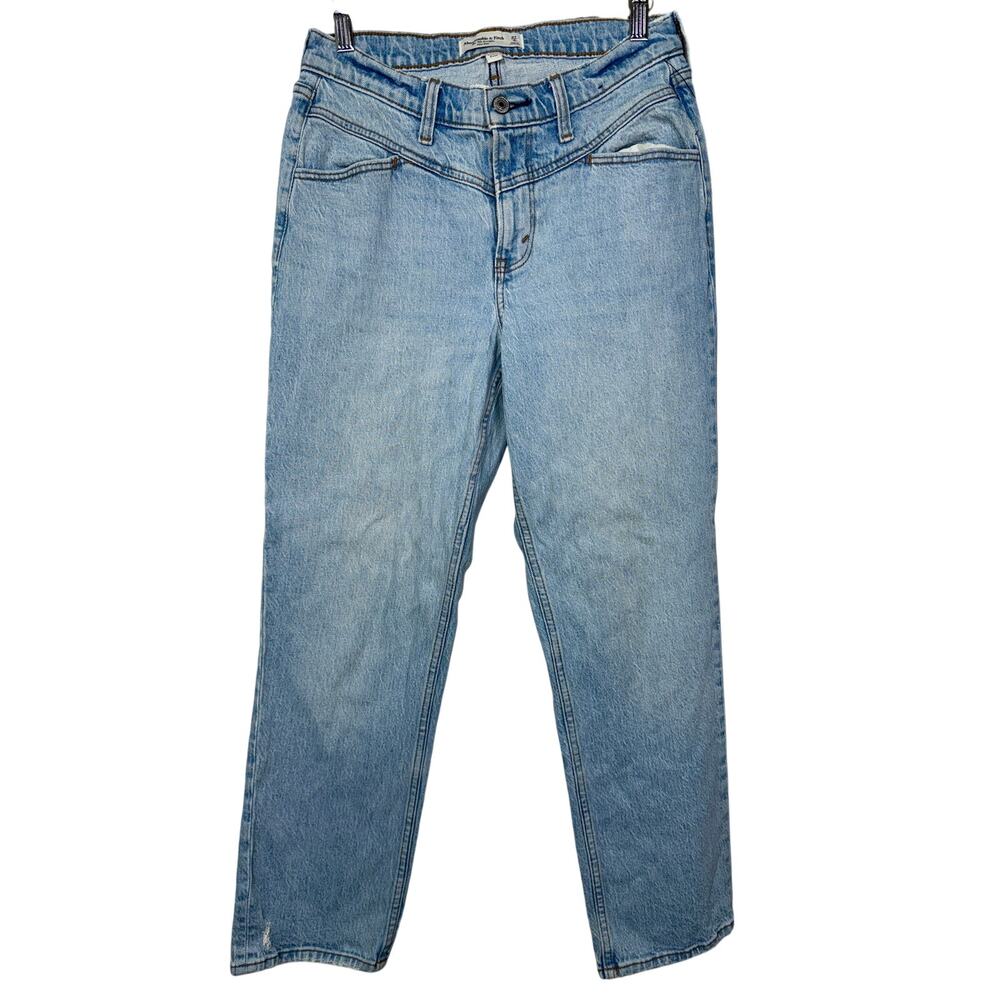 Abercrombie & Fitch Curve Love 90s Straight Mid Rise Blue Denim Jeans Size 27 4